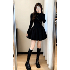 批发2026新款千金风miu系黑色针织连衣裙子女<b class='q'>秋</b>冬小个子辣妹收腰短裙