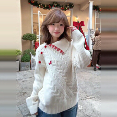 批发2026新年氛围感穿搭慵懒白色针织毛衣女款2025新款冬季可外穿内搭