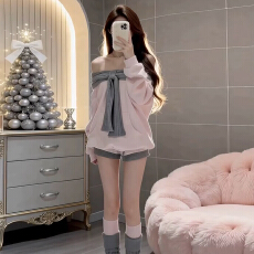 批发巨好看独特漂亮韩系冬装一整套ootd穿搭粉色<b class='q'>卫衣</b><b class='q'>套装</b><b class='q'>女</b>冬季高级感