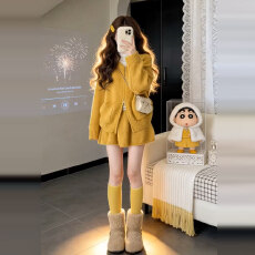 批发慵懒风毛衣针织<b class='q'>连衣裙</b>子女<b class='q'>冬季</b>2026新款韩系千金感短裙穿搭一整套