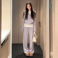 批发2026新款休闲运动紫色<b class='q'>卫衣</b><b class='q'>套装</b><b class='q'>女</b>秋冬小个子显高穿搭阔腿裤<b class='q'>两件</b>套