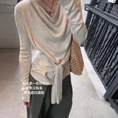 批发荡领针织<b class='q'>毛衣</b>打底衫女春季2026新款绝美巨好看韩系内搭设计感上衣