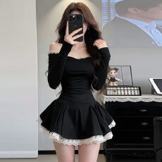 批发法式高级感黑色<b class='q'>连衣裙</b>子女秋冬季2026新款超好看新年冬装收腰短裙