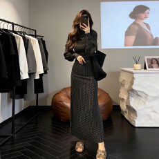 批发2026新款早春法式<b class='q'>复古</b>波点连衣裙子女秋冬气质高级感内搭掐腰<b class='q'>长裙</b>