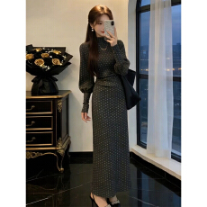 批发2026新款早春法式<b class='q'>复古</b>波点连衣裙子女秋冬气质高级感内搭掐腰<b class='q'>长裙</b>