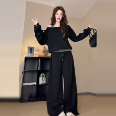 批发巨好看的黑色长袖<b class='q'>卫衣</b><b class='q'>连衣裙</b>子女2025年新款早秋韩系穿搭一整套装