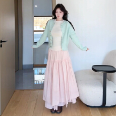 蓝色假两件针织衫上衣女2026新款爆款早春慵懒高级感开衫毛衣套装