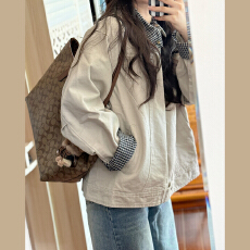 批发韩系复古假两件格子拼接拉链夹克外套女秋冬季2025新款高级感上衣