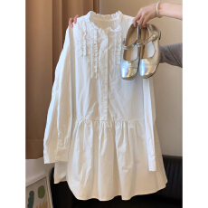 批发2026春秋新款<b class='q'>宽松</b>显瘦内搭百褶短裙韩系小个子设计长袖衬衫连衣裙