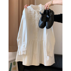 批发2026春秋新款<b class='q'>宽松</b>显瘦内搭百褶短裙韩系小个子设计长袖衬衫连衣裙