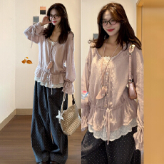 批发紫色长袖针织开衫女2026新款韩系早秋穿搭毛衣高级感收腰上衣<b class='q'>套装</b>