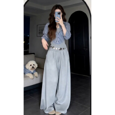 批发韩系假两件叠穿拼接格纹衬衫女秋冬2026年新款巨好看穿搭一整套装