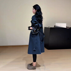 批发2025新款韩系英伦风风衣女秋冬季高级感气质中长款双排扣大衣外套
