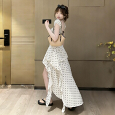 批发绿色假两件针织毛衣套装<b class='q'>连衣裙</b>子女早春季小个子韩系穿搭格纹长裙