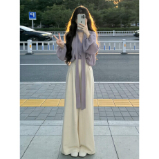 2026超火韩系穿搭一整套巨好看早春季紫色衬衫女上衣裤子两件套装