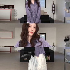 批发法式长袖紫色格子衬衫女装早春季2026新款韩系高级感衬衣<b class='q'>外套</b><b class='q'>上衣</b>