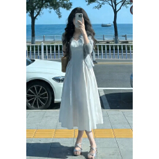 批发法式初恋白色吊带<b class='q'>连衣裙</b>子女2026新款早春季漂亮套装气质穿搭<b class='q'>长裙</b>