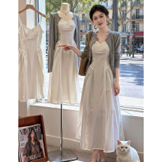 批发法式初恋白色吊带<b class='q'>连衣裙</b>子女2026新款早春季漂亮套装气质穿搭<b class='q'>长裙</b>