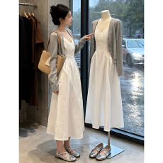 批发法式初恋白色吊带<b class='q'>连衣裙</b>子女2026新款早春季漂亮套装气质穿搭<b class='q'>长裙</b>