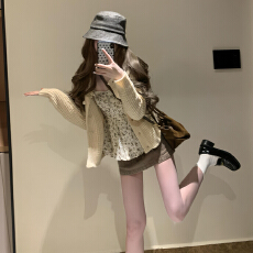 批发韩系黄色针织开衫毛衣外套女2026早春新款高级感气质穿搭一整套装