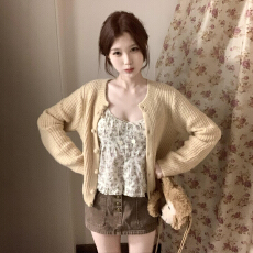 批发韩系黄色针织开衫毛衣外套女2026早春新款高级感气质穿搭一整套装