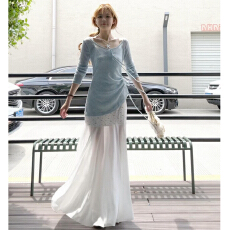 批发早春穿搭2026新款蓝色罩衫吊带碎花<b class='q'>连衣裙</b>子女夏季巨好看长裙套装