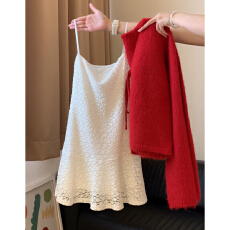 批发新年<b class='q'>红色</b>毛衣吊带半身裙套装女2026新款春季巨好看穿搭一整套短裙