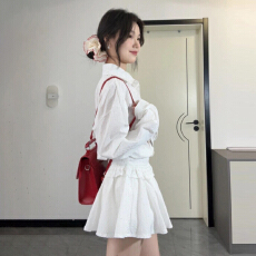 批发学院风白色长袖翻领套头<b class='q'>冬</b>季连衣裙女2026新款法式设计感高腰短裙