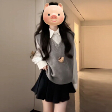 批发学院风针织马甲背心女秋<b class='q'>冬</b>2025新款高级感叠穿衬衫巨好看一整套装