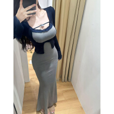 批发法式巨好看灰色吊带包臀连衣裙子女秋<b class='q'>冬</b>季2026新款超火穿搭一整套