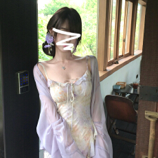 批发法式<b class='q'>紫色</b>鱼尾吊带<b class='q'>连衣裙</b>女夏季海边度假风气质收腰修身长裙子套装