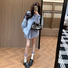 批发2026开春穿搭学院风蓝色条纹套装女巨好看<b class='q'>外套</b>上衣半身裙两件套夏