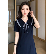 法式高级感海军领连衣裙子女夏季2026新爆款绝美收腰显瘦百褶短裙