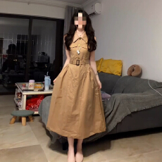 批发高级感轻奢漂亮出片<b class='q'>连衣裙</b>女法式轻熟风爆款绝美无袖翻领收腰裙子