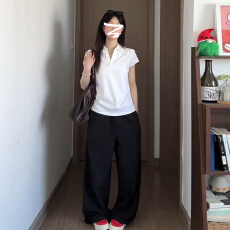 批发韩系气质V领正肩POLO衫短袖t恤女夏季修身显瘦翻领<b class='q'>运动</b>网球服上衣