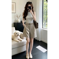 批发韩系轻熟感夏季流行爆款出片漂亮衣服无<b class='q'>袖</b>背心<b class='q'>上衣</b>五分裤两件套装