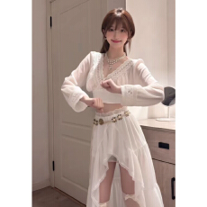 大理云南度假风白色连衣裙子女夏季新款不规则荷叶边半身长裙套装