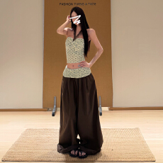批发美式辣妹风穿搭一整套<b class='q'>装</b>女夏季漂亮出片波点挂脖背心阔腿<b class='q'>裤</b><b class='q'>两件套</b>