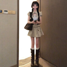批发韩系学院风<b class='q'>娃娃</b>领复古短袖<b class='q'>连衣裙</b>子夏季新款少女感镂空上衣蓬蓬裙