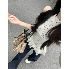 批发韩系甜美时尚荷叶设计感波点无袖背心夏日纯欲收腰显瘦短款上衣女