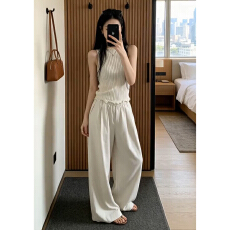 批发韩系无袖背心上衣阔腿<b class='q'>裤</b>子女<b class='q'>夏季</b>2026新款高级感时髦穿搭一整套<b class='q'>装</b>