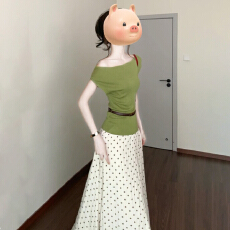批发韩系温柔风连衣裙子女夏季一字肩上衣波点半身裙漂亮出片两件套装