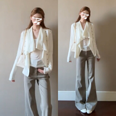 批发<b class='q'>不规则</b>白色针织开衫阔腿裤三件套装女秋季韩系淡人高知穿搭一整套
