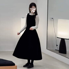 批发韩系千金小香风黑色背心<b class='q'>连衣裙</b>子女早秋季新款高级感穿搭套装长裙