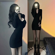 批发辣妹秋季穿搭秋装女2026新款爆款黑色针织连衣<b class='q'>裙子</b>性感收腰包臀裙