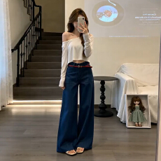 批发极简风高级感大方得体女装斜肩上衣显瘦微喇<b class='q'>裤子</b>轻奢小众两件套装