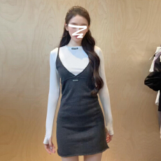 批发早<b class='q'>秋</b>季氛围感韩系穿搭一整套连衣裙子长袖内搭V领吊带裙子套装女