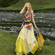 批发法式格纹抹胸套装<b class='q'>连衣裙</b>子女夏2025新款云南新疆草原旅游穿搭长裙