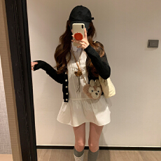 批发白色娃娃领长袖衬衫<b class='q'>连衣裙</b>子开春穿搭2025新款女装小个子短裙套装