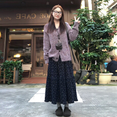 批发2025新款韩系慵懒紫色毛衣搭配<b class='q'>连衣裙</b>子女秋冬季碎花半身长裙套装